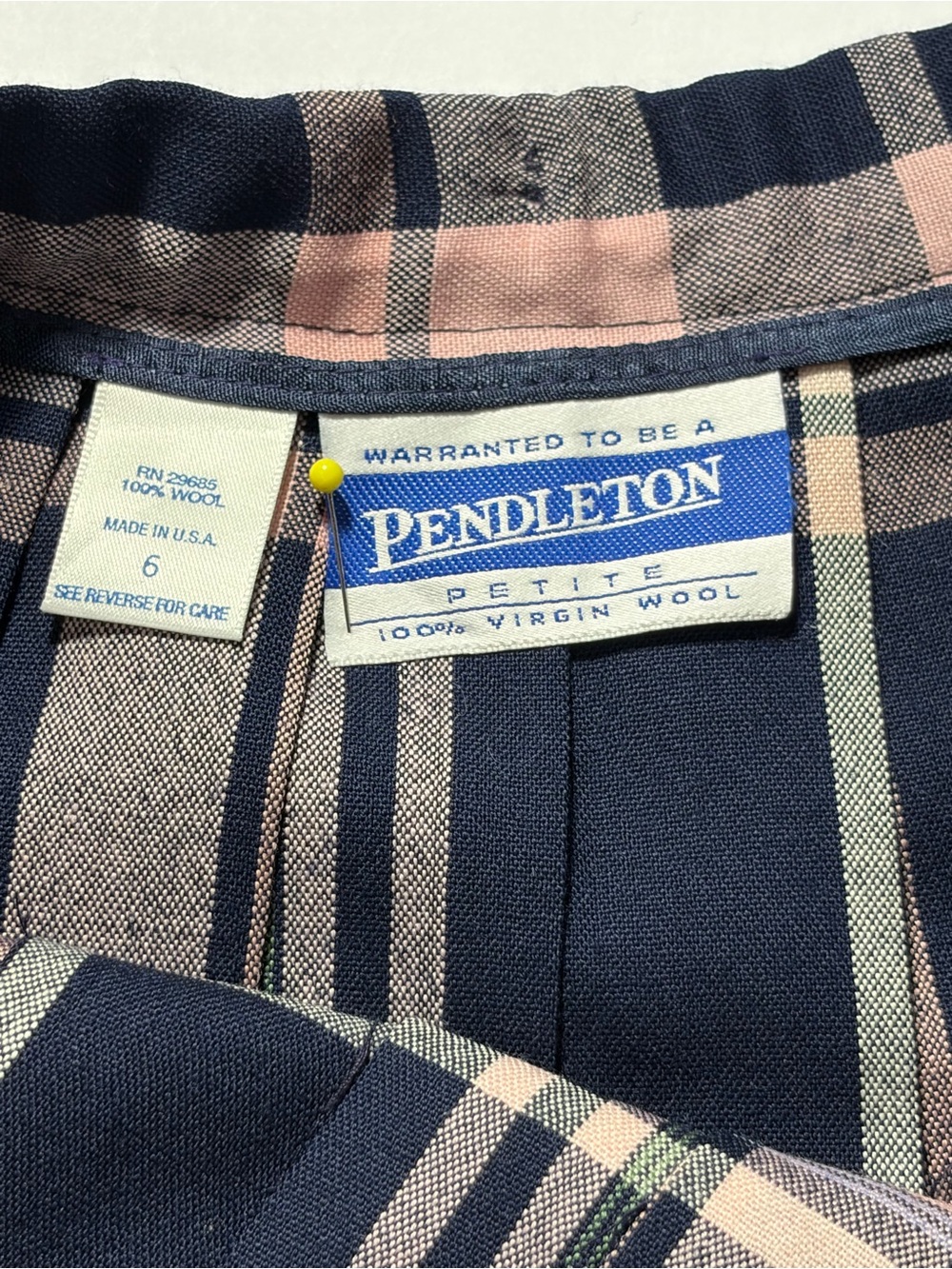 Pendleton Vintage Wool Plaid Pleated Midi Skirt Pink Navy Petite Size 6 - Picture 4 of 6